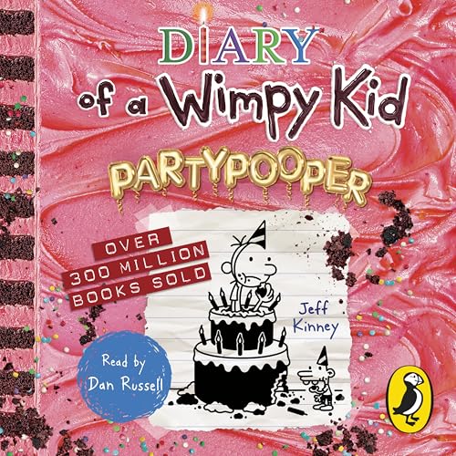 Book cover for "Diary of a Wimpy Kid: Partypooper" with cake imagery.
