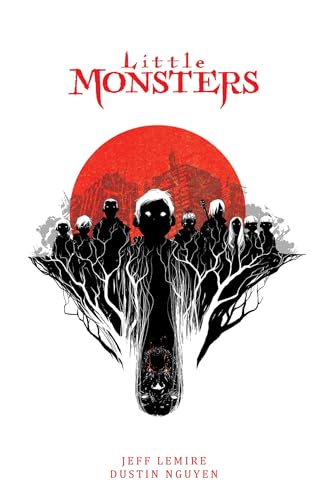 Book cover illustration featuring silhouettes of children against a large red sun.