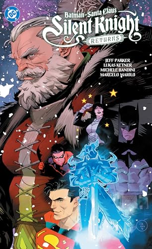 Comic book cover featuring Batman, Santa Claus, and other DC heroes.