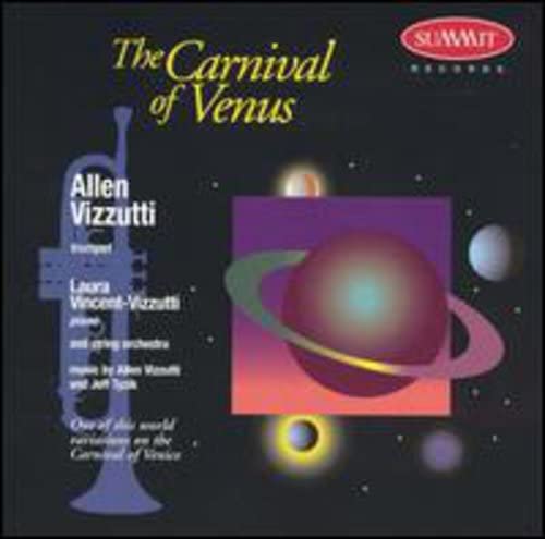 Album cover featuring a trumpet silhouette, a planet with rings, and text on black.