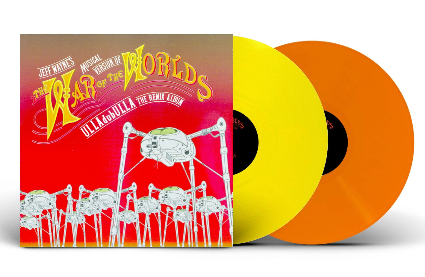 Jeff Wayne’s “ULLAdubULLA” vinyl album cover and two yellow records.