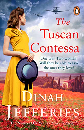 Book cover: woman in yellow dress, Tuscan landscape, wartime planes.