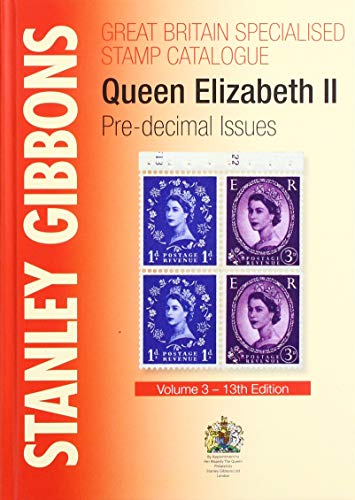 Red book cover with Queen Elizabeth II stamps, “Stanley Gibbons” text.