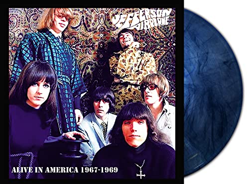 Jefferson Airplane album cover with band photo and a blue marble vinyl record.