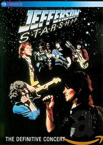 Jefferson Starship band members performing on stage against a starry black background.