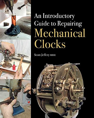 Book cover showing mechanical clock repair tools and a brass clock movement mechanism.