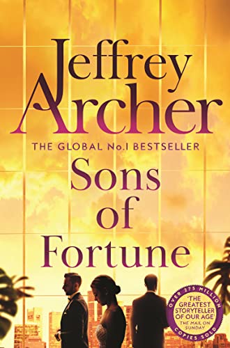 Book cover for Sons of Fortune by Jeffrey Archer featuring silhouettes against a sunset.