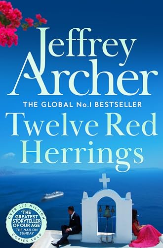 Book cover: "Twelve Red Herrings" with a coastal Greek scene.
