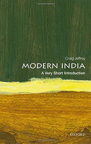 Book cover: "Modern India: A Very Short Introduction" with green and gold textures.