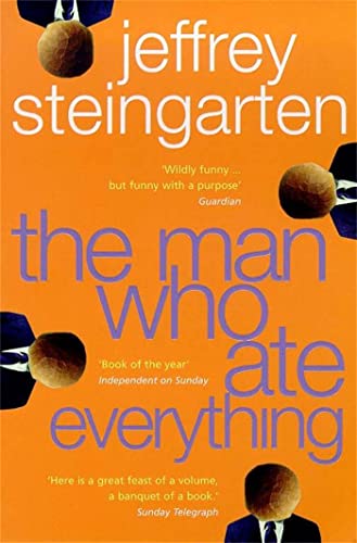 Book cover with orange background, title text, and four figures with round food heads.