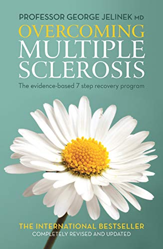 Book cover with white daisy, text: “Overcoming Multiple Sclerosis.”
