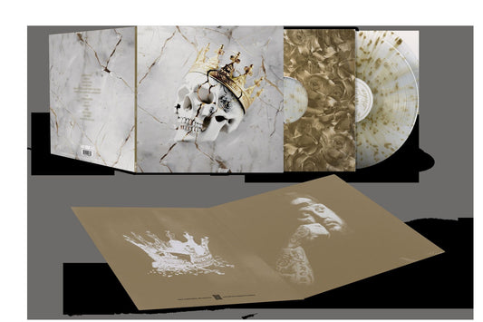 Jelly Roll vinyl record set featuring a cracked skull with a gold crown.