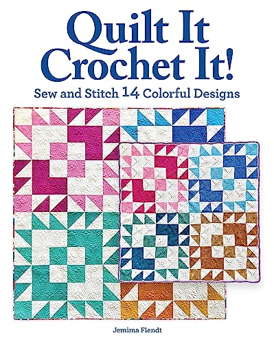 Book cover featuring colorful patchwork quilts and crochet designs.