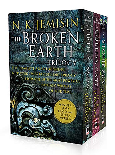 Box set of three fantasy novels, “The Broken Earth Trilogy” by N.K. Jemisin.