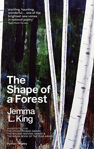 Book cover with abstract forest imagery and white text: "The Shape of a Forest.