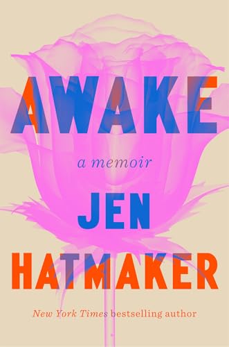 Book cover featuring a large pink rose illustration with blue and orange text overlay.