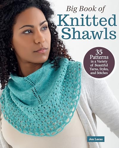 Book cover featuring a woman wearing a teal knitted lace shawl.