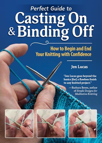 Knitting instruction book cover showing hands with needles and blue knitted fabric.