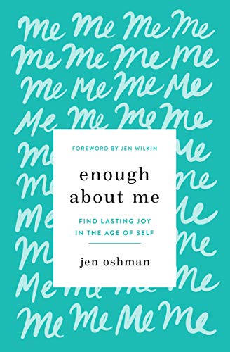 Book cover with repeating “me” text and title “Enough About Me.”