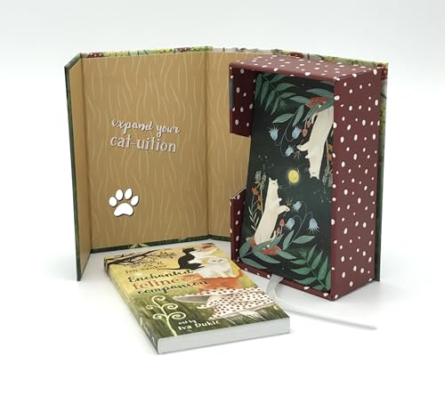Tarot card deck with feline illustrations in a brown box with white polka dots.