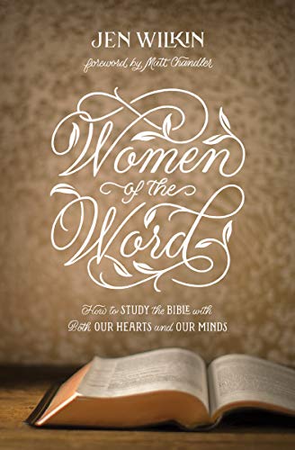 Book cover with ornate title "Women of the Word" and open Bible.