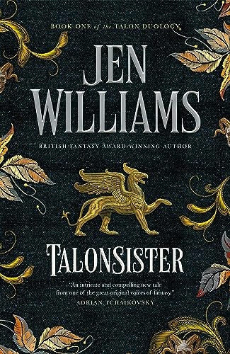 Dark book cover featuring a golden griffin and floral patterns.