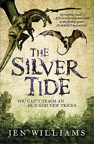 Book cover: dragons in flight over ruins, title "The Silver Tide".