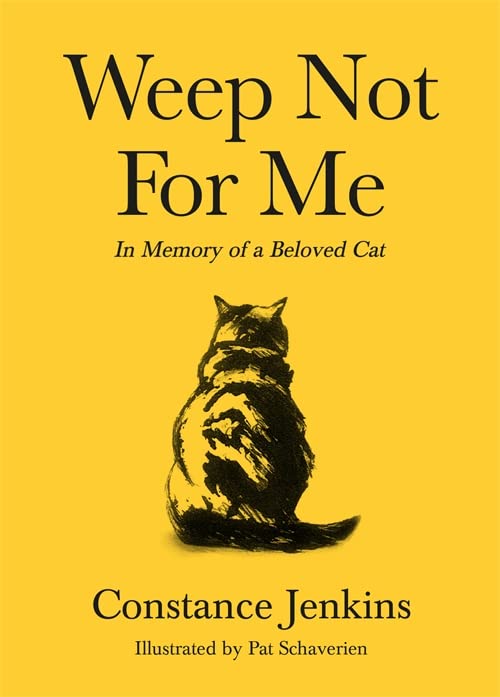 Yellow book cover with a sketched cat silhouette and title text.