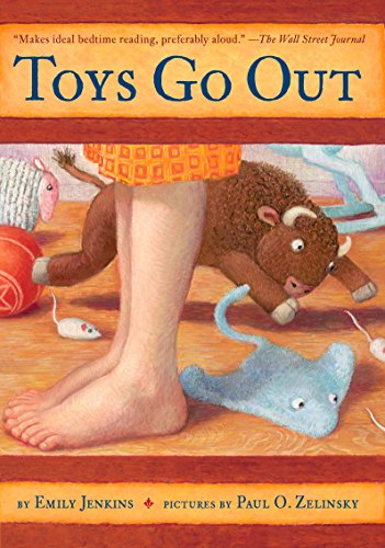 Book cover featuring a buffalo, stingray, and human legs with toys.