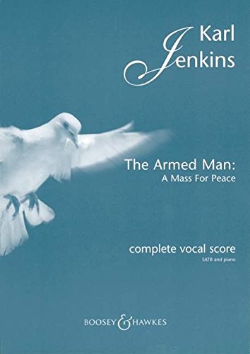 Blue sheet music cover with a dove, title "The Armed Man" and composer "Karl Jenkins".