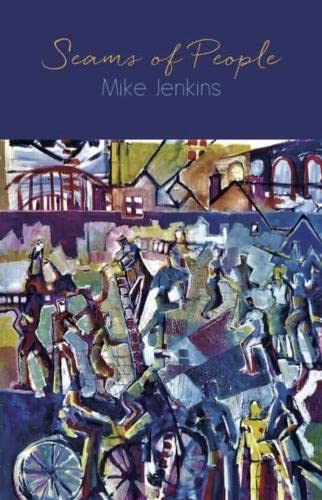 Book cover: “Seams of People” with abstract, colorful cityscape and figures.