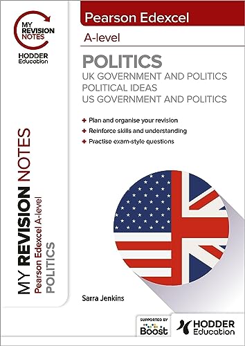 Front cover of Pearson Edexcel A-level Politics revision guide featuring US and UK flags.