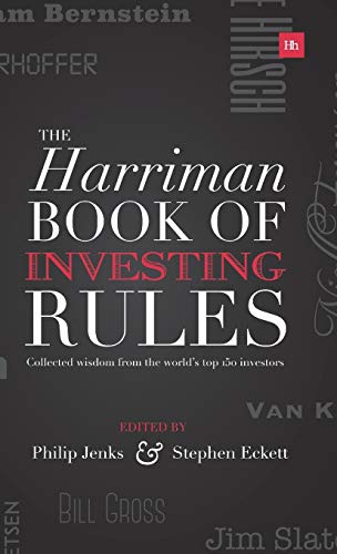 Book cover: "The Harriman Book of Investing Rules" with red and white text.