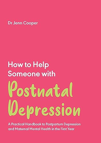 Red book cover with green text: "How to Help Someone with Postnatal Depression.