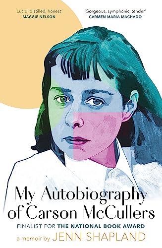Book cover featuring a stylized, color-blocked portrait of Carson McCullers on a white background.