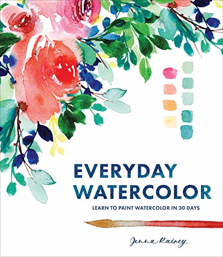Book cover featuring watercolor flowers, a color palette, and a paintbrush on white background.