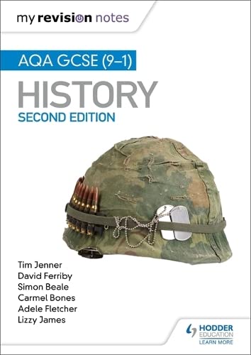 AQA GCSE History revision guide cover featuring a military helmet with bullets and dog tags.