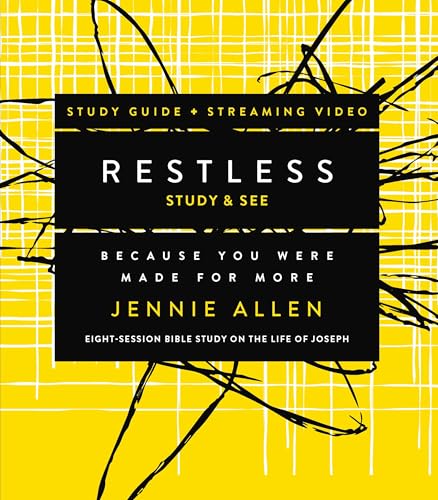 Yellow cover with black text: "Restless" Bible study guide by Jennie Allen.
