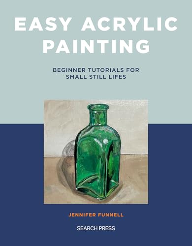 Book cover with title Easy Acrylic Painting and an illustration of a green bottle.