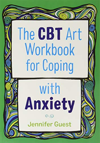 Book cover with colorful swirls and title: "The CBT Art Workbook for Coping with Anxiety".