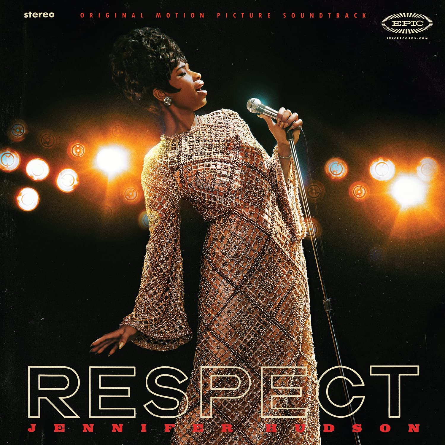 Jennifer Hudson on vinyl cover, singing into a microphone onstage.
