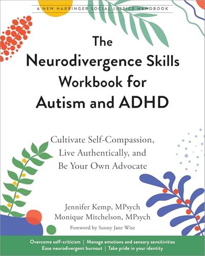 Book cover titled The Neurodivergence Skills Workbook for Autism and ADHD with colorful botanical illustrations.