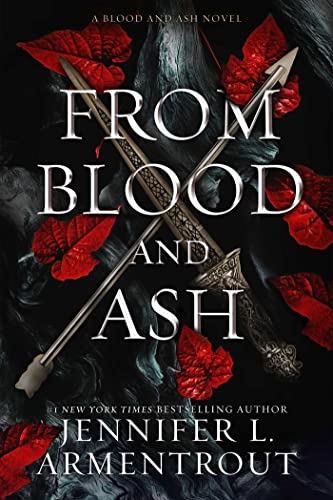 Book cover: “From Blood and Ash” with red petals and a crossed sword.