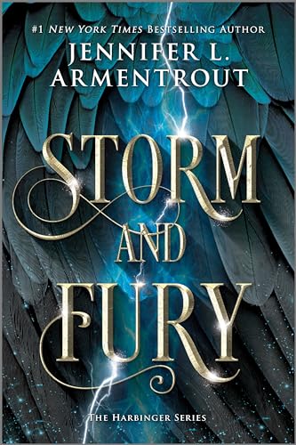 Book cover for “Storm and Fury” with gold lettering and feather imagery.