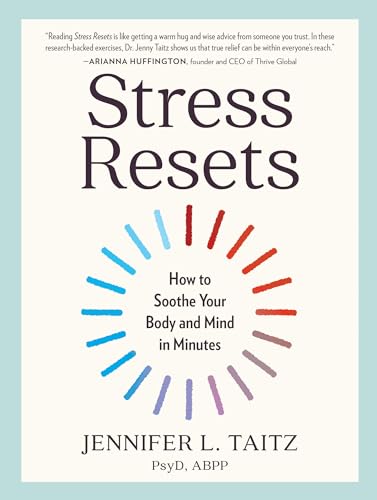 Book cover titled Stress Resets with a circular color gradient graphic on cream background.