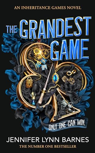 Book cover for “The Grandest Game” featuring ornate gold and dark floral designs.