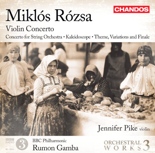 CD cover: vintage market scene, text "Rózsa: Violin Concerto", Jennifer Pike.