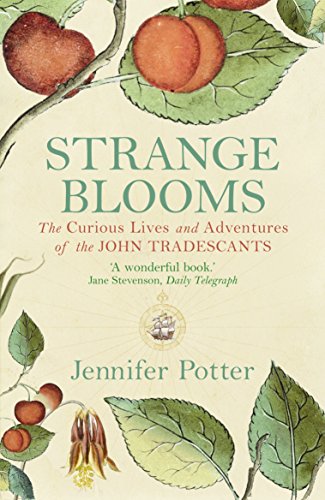 Book cover: "Strange Blooms" with botanical illustrations and text.