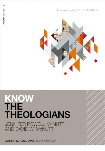 Book cover: "Know the Theologians" with abstract geometric design and portraits.