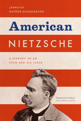 Book cover featuring a portrait of Friedrich Nietzsche with red and white stripes.